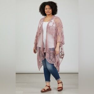 Torrid dusty blush pink lace/mesh duster/shawl/wrap women’s one size